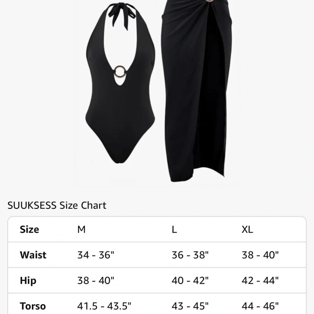 Black Halter One-Piece Swimsuit with Skirt